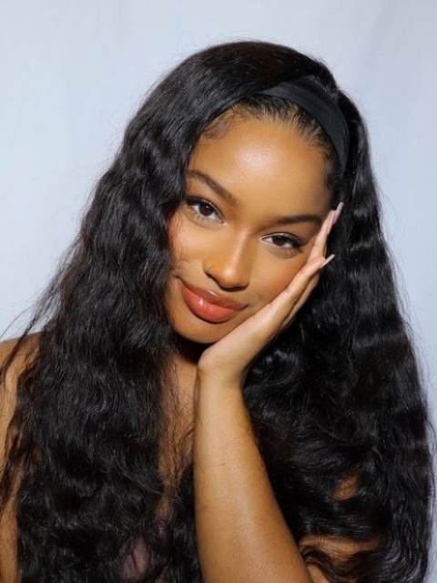 New Protective Style For Black Natural Hair-150% density Quick Fix Elegant Beachy Wave Headband Wig For Last Minute Problems-HW010 New Protective Style For Black Natural Hair-150% density Quick Fix Elegant Beachy Wave Headband Wig For Last Minute Problems-HW010