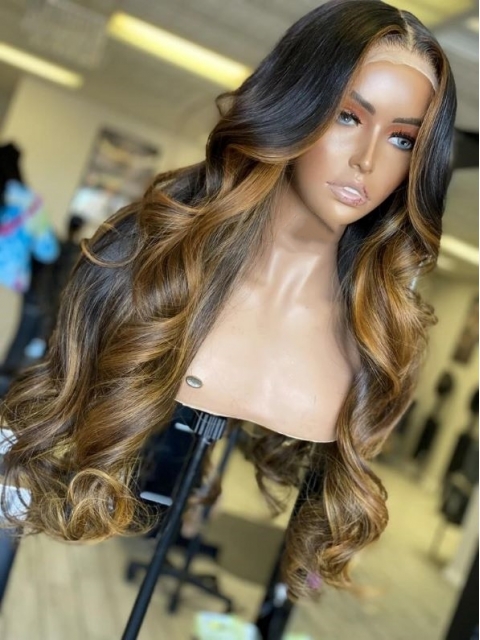 NEW DAY NEW COLOR-Gorgeous Brown Highlight Lace Closure Human Hair With Wand Curls-CC009 NEW DAY NEW COLOR-Gorgeous Brown Highlight Lace Closure Human Hair With Wand Curls-CC009