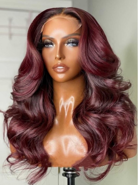 NEW DAY NEW COLOR-Red Wine Ombre Human Hair Wig With Wand Curls-CC011 NEW DAY NEW COLOR-Red Wine Ombre Human Hair Wig With Wand Curls-CC011