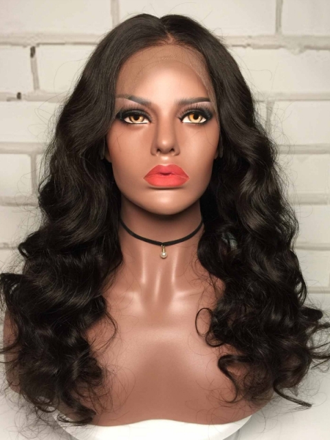 Indian virgin preplucked human hair wavy full lace wig middle part Indian virgin preplucked human hair wavy full lace wig middle part