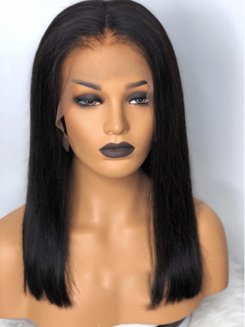 Indian virgin preplucked medium length human hair full lace wig Indian virgin preplucked medium length human hair full lace wig