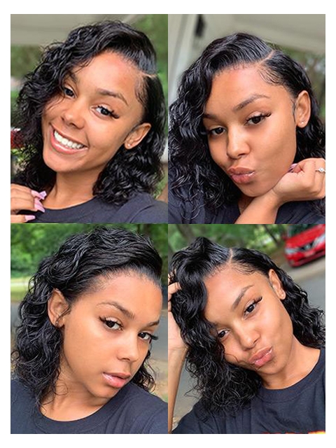 Invisible HD skin melt swiss lace 6 inches deep parting human hair lace front curly wig bob Invisible HD skin melt swiss lace 6 inches deep parting human hair lace front curly wig bob