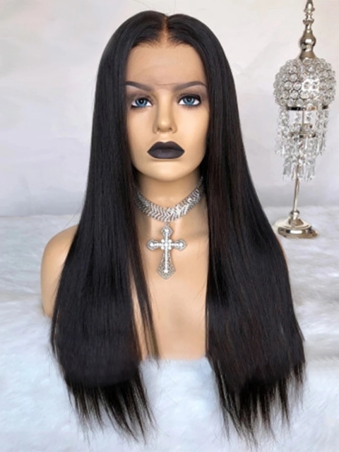 Pre-made Fake Scalp Indian Virgin Front Lace Human Hair Straight Wig Pre-made Fake Scalp Indian Virgin Front Lace Human Hair Straight Wig
