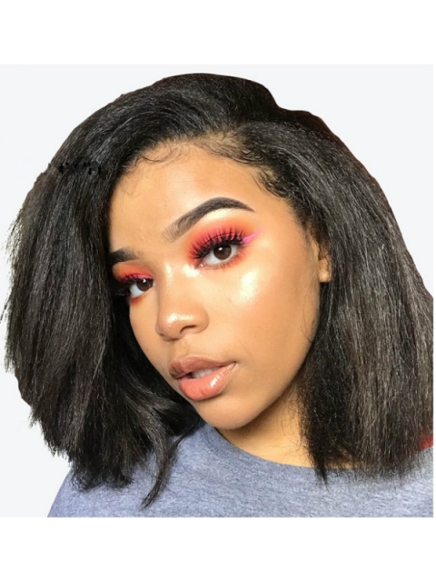 10 Inches 150% density kinky yaki indian remy 360 lace frontal wig bob 10 Inches 150% density kinky yaki indian remy 360 lace frontal wig bob