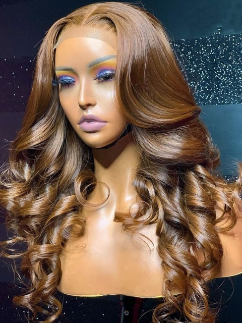 Hairstylist Collection-Cuba Libre-New gorgeous 13*5 T-part lace frontal golden brown color wig with wand curls-CCW006 Hairstylist Collection-Cuba Libre-New gorgeous 13*5 T-part lace frontal golden brown color wig with wand curls-CCW006