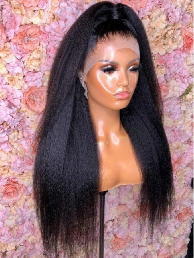BOGO-NEW-NO DIY-Holiday slay luxury real invisible HD lace big voluminous kinky straight yaki human hair lace front wig - HD096