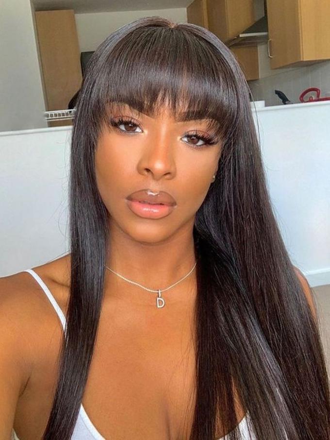 Long Straight Natural Color Lace Frontal Wig with Bangs-LFB870