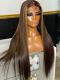 NEW Brown Highlight Straight Human Hair Lace Wigs-CL018