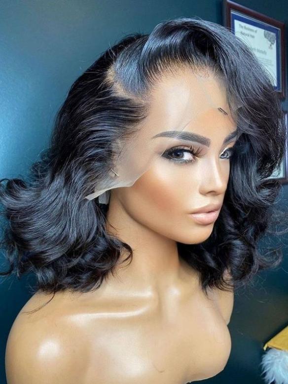 SUPER FINE INVISIBLE HD LACE WIG-14INCHES HUMAN HAIR LACE FRONTAL WIG WITH WAND CURLS- HD907