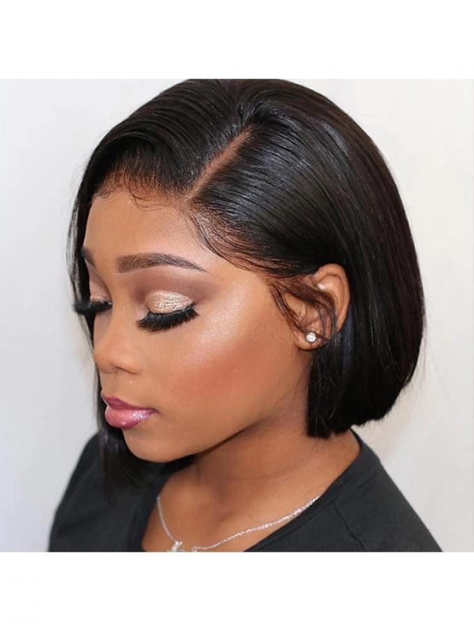 Pre-made Fake Scalp Indian Virgin Front Lace Human Hair Bob Wig