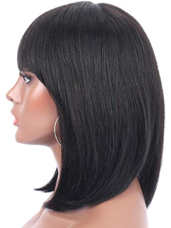 12 Inches 150% density Human Short Bob Wig With Bangs-WE031