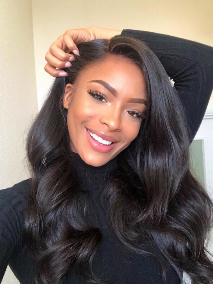 Invisible HD skin melt swiss lace 6 inches deep parting straight human hair lace front wig with wand curls- SWL006