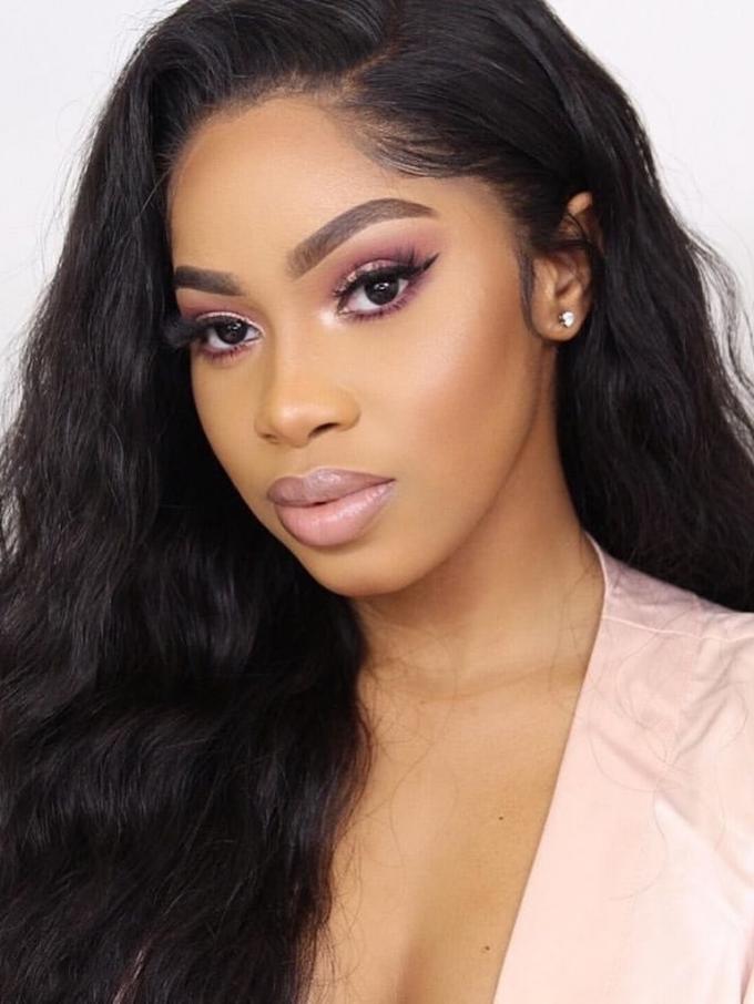 Natural Black Wavy Human Hair Lace Front Wig-LW068