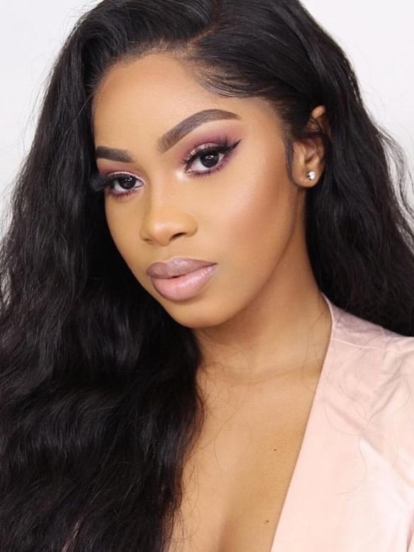 Natural Black Wavy Human Hair Lace Front Wig-LW068