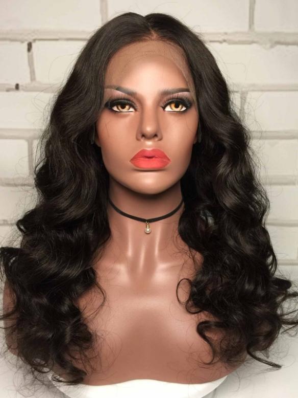 Indian virgin preplucked human hair wavy full lace wig middle part -FL019