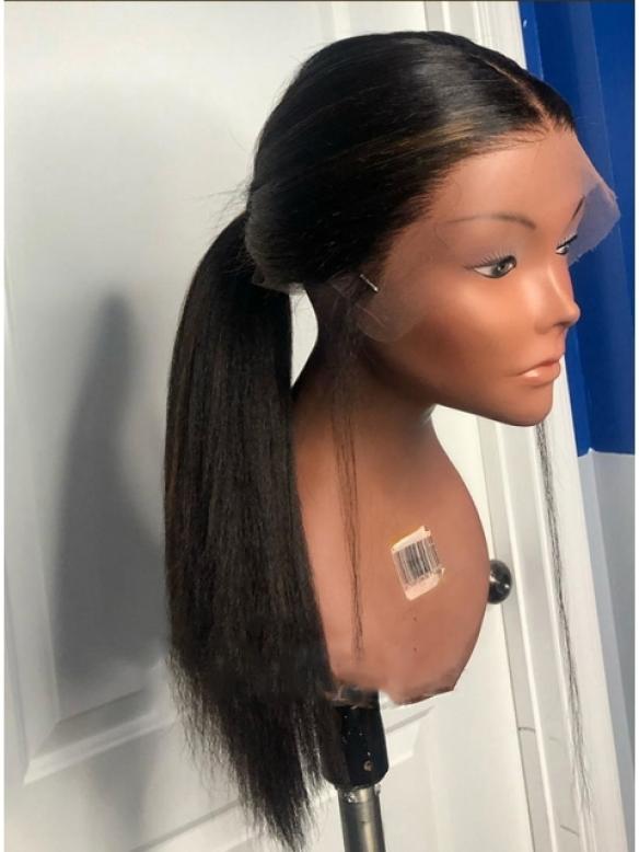 NEW Brown Highlight Kinky Straight Human Hair Lace Wig-CL006