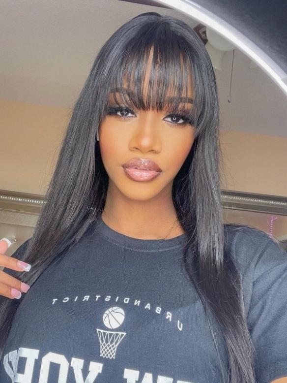 NO NEED TO HIDE LACE- MOST REALISTIC BEGINNER FRIENDLY LACE CLOSURE SILKY STRAIGHT HUMAN HAIR WIG WITH BANGS-WE812
