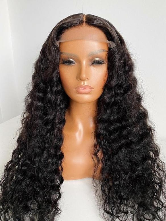New 5×5 Invisible HD Lace Water Wave Human Hair Closure Wig-SWC011
