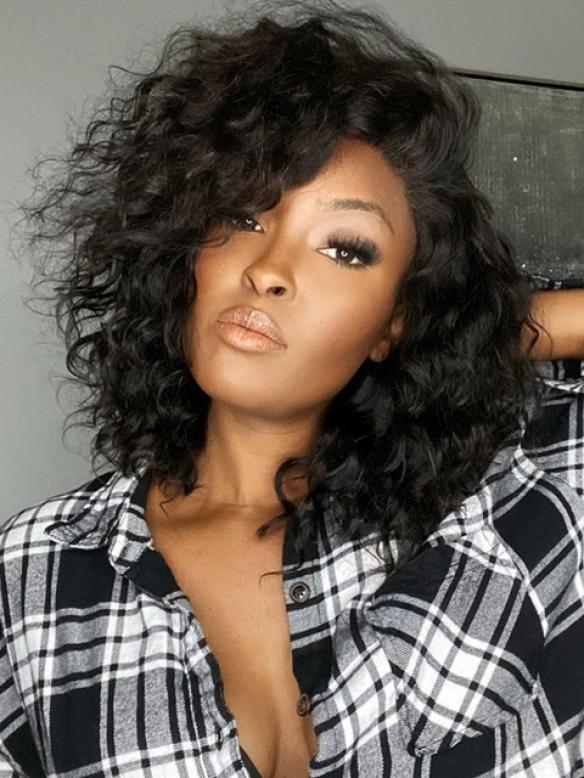 Curly Human Hair Lace Front Wigs For Black Women Curly Wig -LFB722