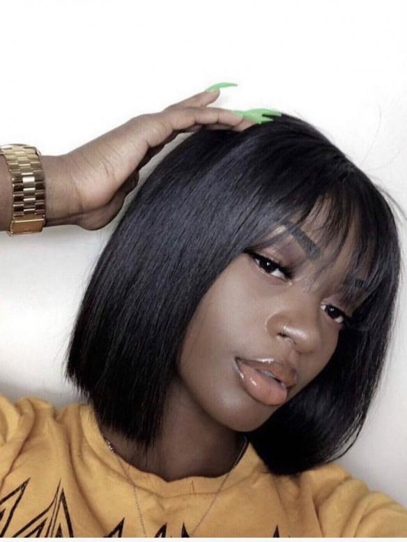 Short Bob Human Hair Lace Front Wigs For Black Women-LFB737