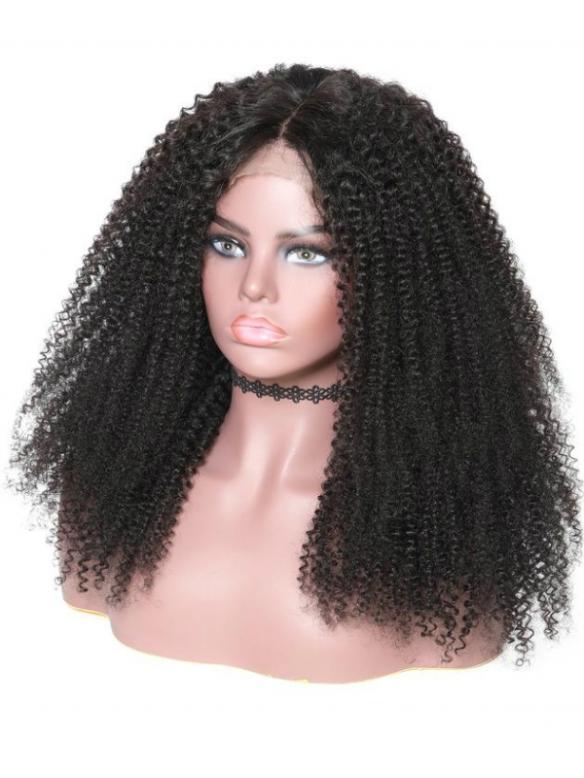 22 inches kinky curly indian remy lace front human hair wig - LFC007