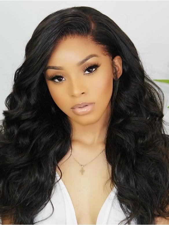 Indian virgin side part preplucked full lace human hair straight wig with wand curls-FL010