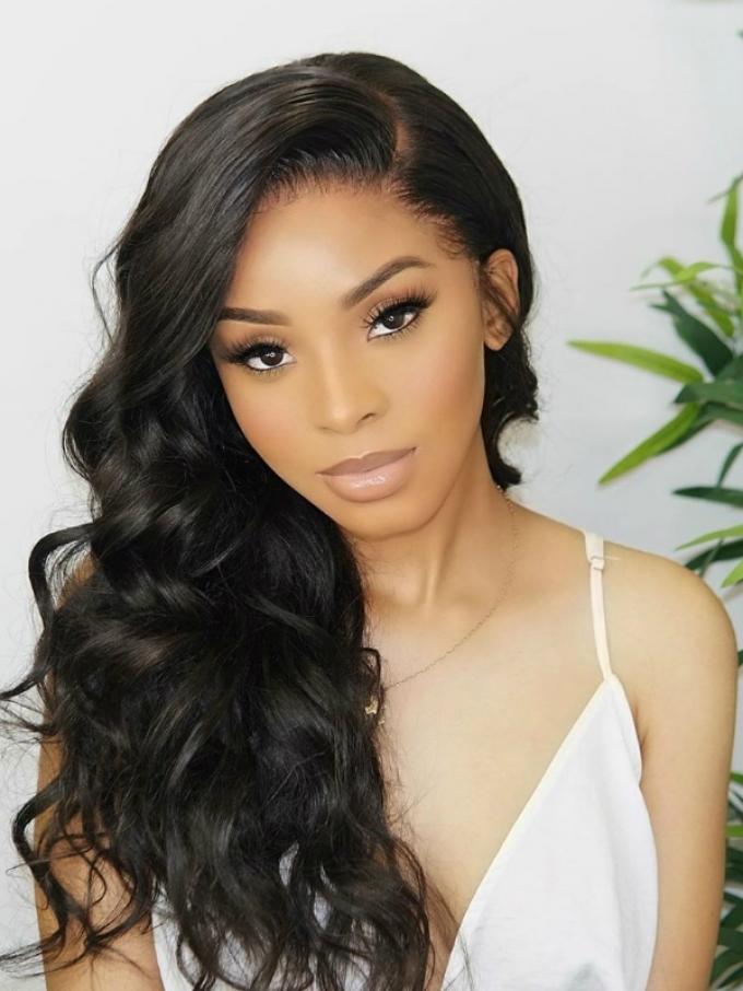 Preplucked Indian virgin 360 lace frontal human hair wig with wand curls -WE045