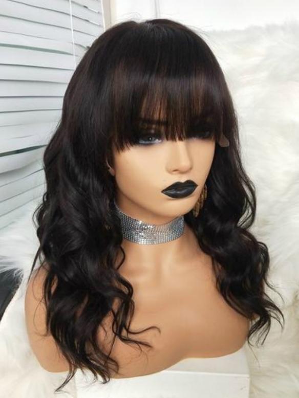 18 inches indian remy wavy 6' parting space lace front human hair wig with bangs - WE018
