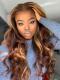 New Honey Blonde Ombre Silky Texture Lace Front Wig With Wand Curls-CL017
