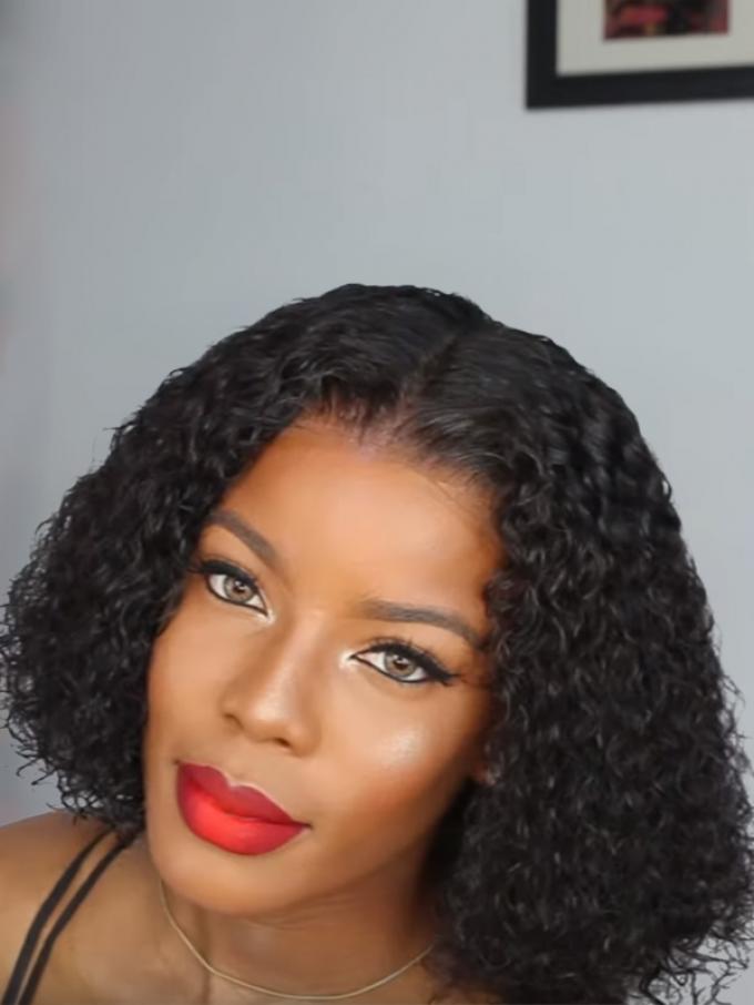 12 Inches 150% density indian remy curly 6' parting space lace front human hair wig-WE025