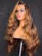New Honey Blonde Ombre Silky Texture Lace Front Wig With Wand Curls-CL012