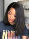 Asymmetrical 14 inches indian remy virgin yaki straight hair lace front wig - LFW086