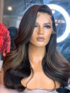 Brown Highlight Natural Wavy Human Hair Lace Wig-CL002