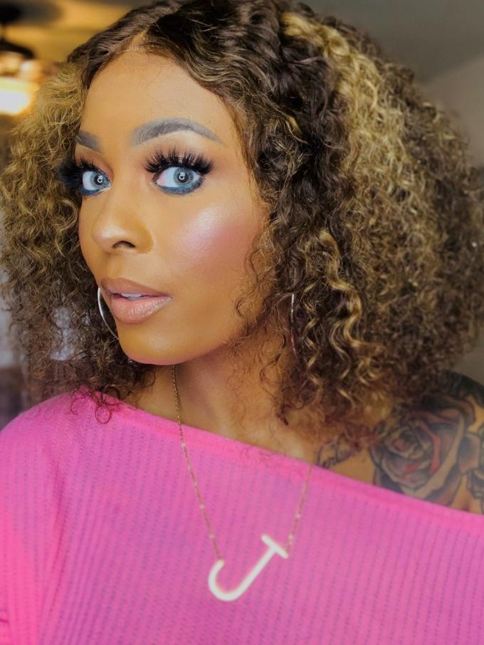 CURLY HUMAN HAIR LACE FRONT WIG WITH BLONDE HIGHLIGHTS PERFECT FOR EVERYDAY SLAY-CL001