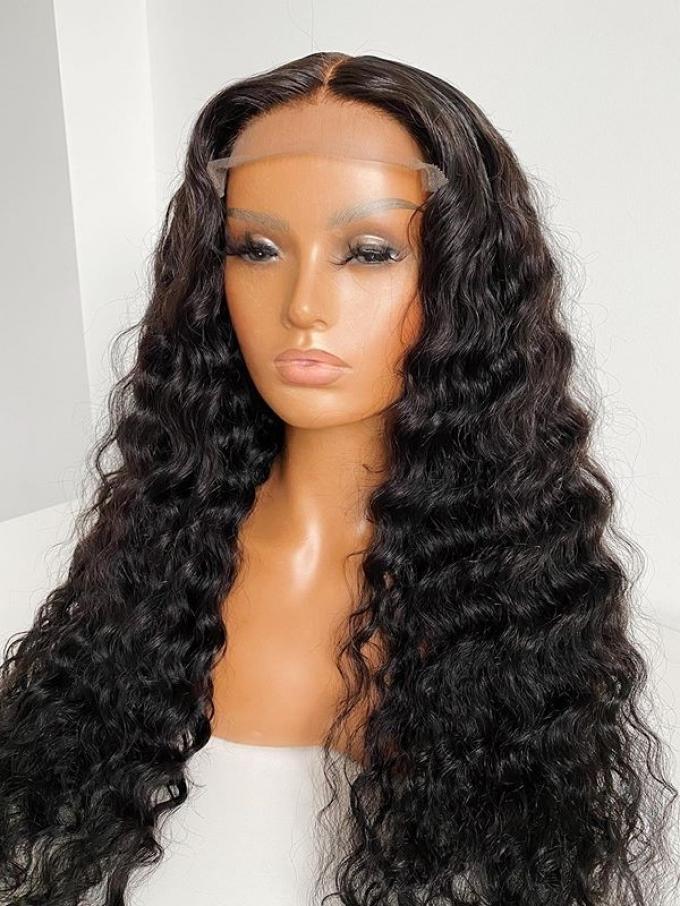 New 5×5 Invisible HD Lace Water Wave Human Hair Closure Wig-SWC011