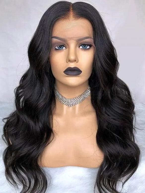 Pre-made Fake Scalp Indian Virgin Front Lace Human Hair Body Wavy Wig