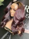 Custom Color-Bombshell Red Wine Ombre Human Hair Wig With Wand Curls-CC002