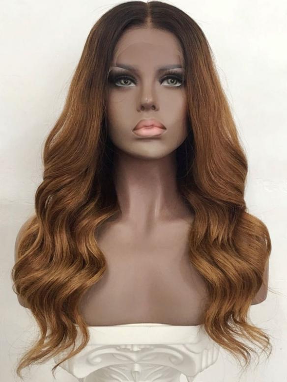 Natural Wavy Ash Blonde Omber Lace Front Wig-CL003