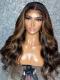 Custom Color-Gorgeous Brown Highlight Lace Closure Human Hair With Wand Curls-CC003