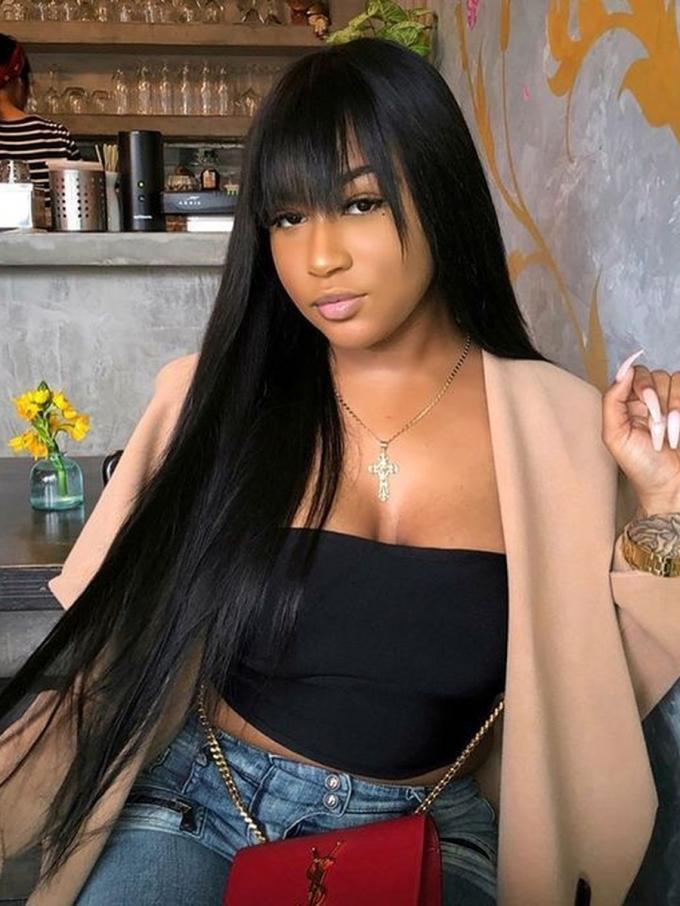 Long Straight Natural Color Lace Frontal Wig with Bangs-LFB891