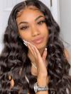 Indian virgin 6 inches deep parting preplucked deep wave lace front human hair wavy wig -LFW015