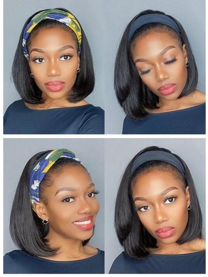 New Protective Style For Black Natural Hair-150% density Quick Fix Elegant Headband Bob Wig For Last Minute Problems-HW011