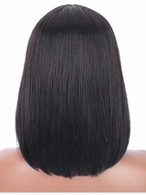 CLEARANCE SALE-12 INCHES 130% DENSITY NATURAL BLACK GLUELESS STRAIGHT HUMAN HAIR WIG WITH BANG-FREE PARTING FULL LACE WIG-CS008
