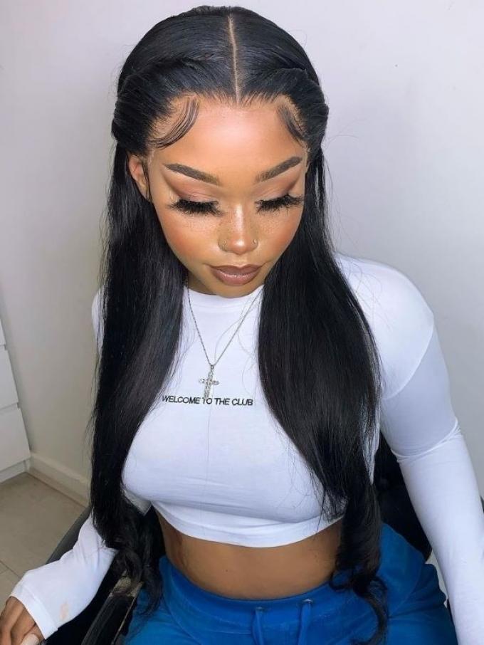 NEW NO DIY - REAL INVISIBLE HD LACE - STRAIGHT HUMAN HAIR LACE FRONT WIG WITH WAND CURLS- HD899