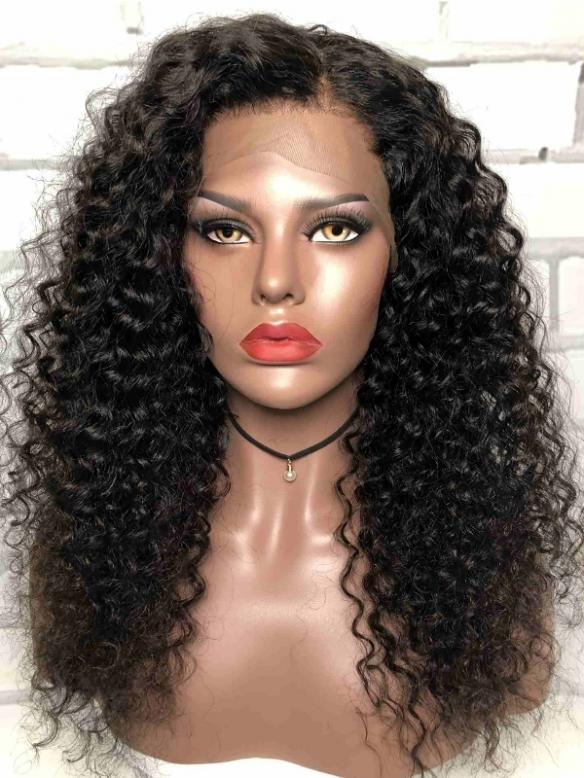 Indian virgin free part preplucked human hair curly full lace wig-FL018