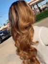 New Honey Blonde Ombre Silky Texture Lace Front Wig With Wand Curls-CL012