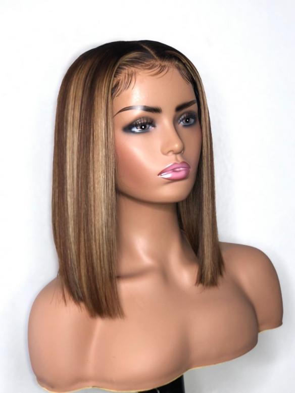 NEW Brown Highlight Summer Color Short Bob Lace Front Wig-CL016