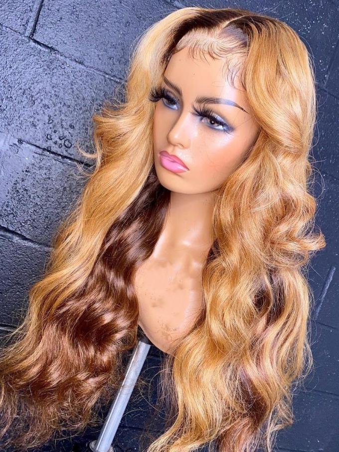 MAI-TAI-New gorgeous 13*5 T-part lace frontal straight hightlight golden&brown  wig with wand curls-CCW010