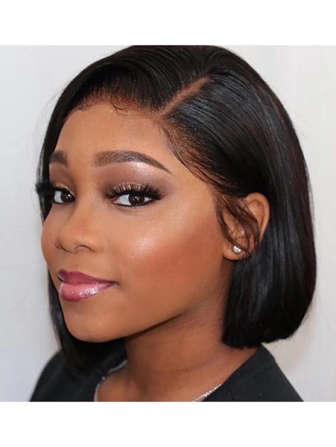 Pre-made Fake Scalp Indian Virgin Front Lace Human Hair Bob Wig
