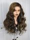 Brown Highlight Natural Human Hair Full Lace Wig With Wand Curls-FWC006